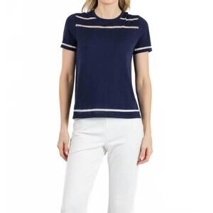 NEW PEACE OF CLOTH sheer stripe short sleeve crew top in navy